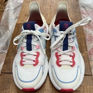 G/FORE WOMEN'S QUARTER G MG4X2 GOLF CROSS TRAINER IN WHITE PINK & SKY SZ 10M